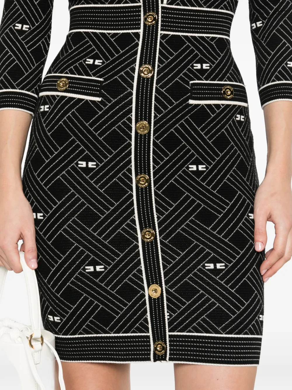Elisabetta Franchi Jurk met knopen en patroon Zwart