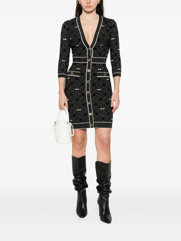 Elisabetta Franchi Dress In diamond-shaped Jacquard Knit Fabric | Black