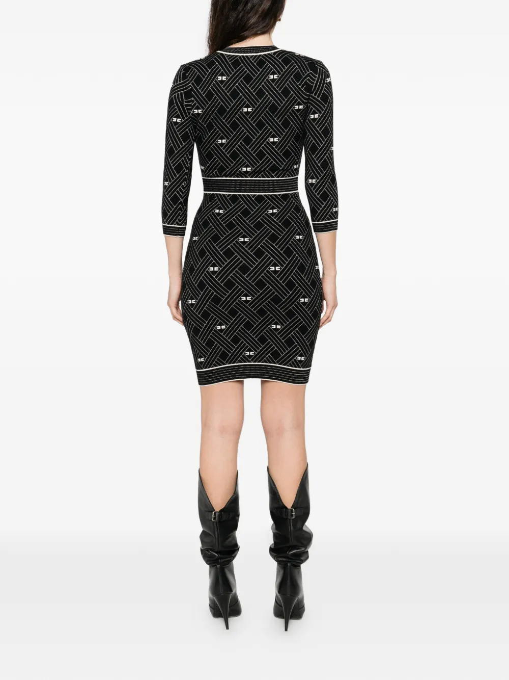 Elisabetta Franchi Jurk met knopen en patroon Zwart
