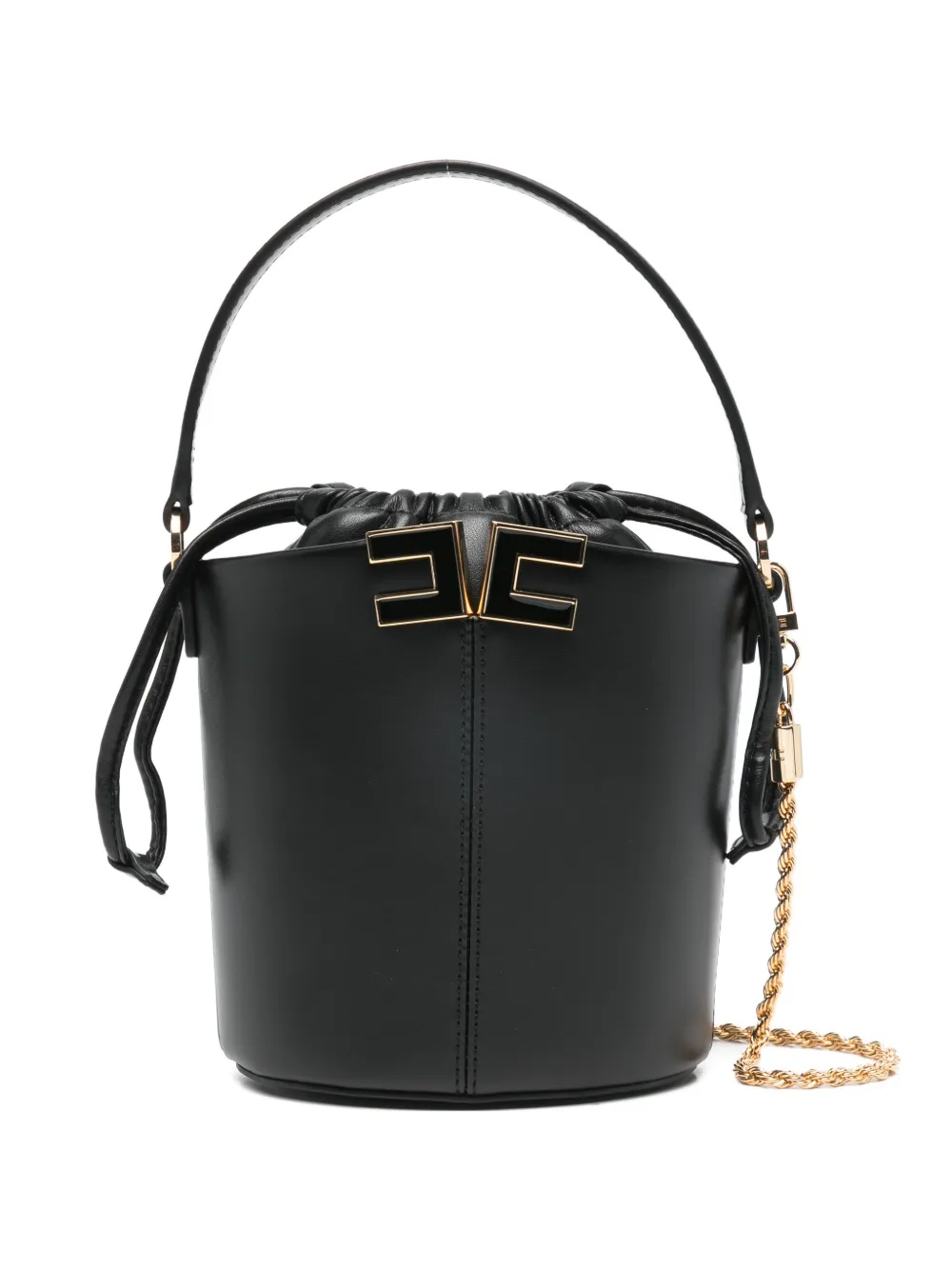 Elisabetta Franchi logo-plaque drawstring mini bucket bag - Nero