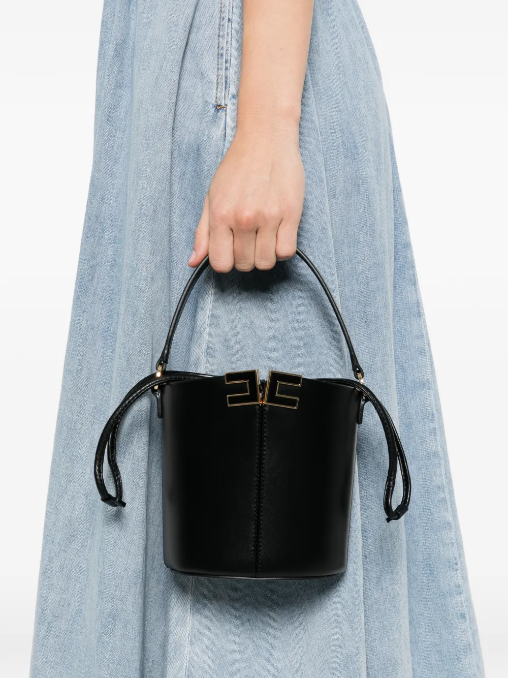 Logo-Plaque Drawstring Mini Bucket Bag