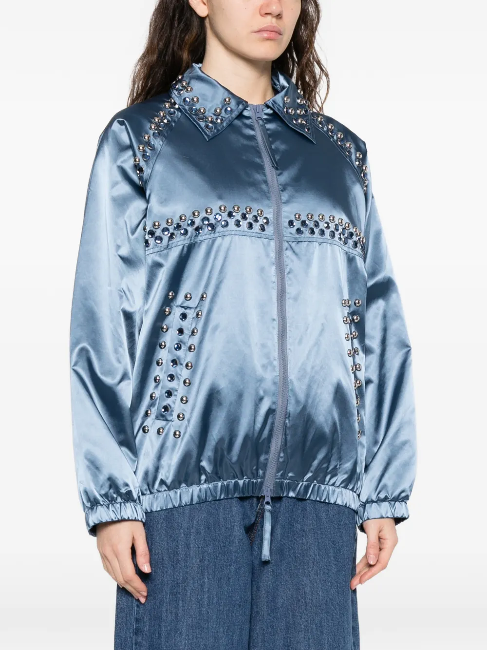  P.a.r.o.s.h. Nashville Studded Bomber Jacket - Blue 