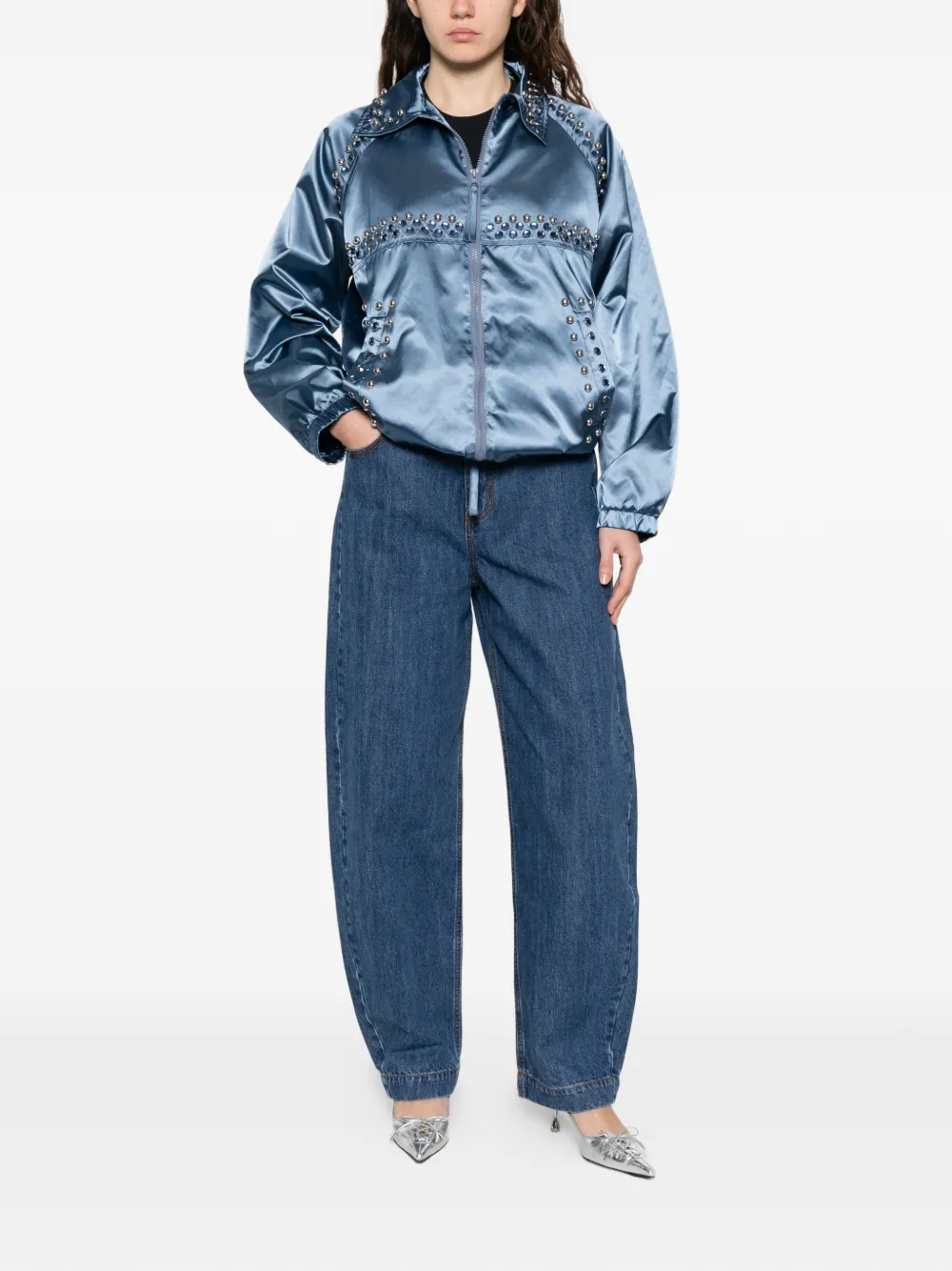  P.a.r.o.s.h. Nashville Studded Bomber Jacket - Blue 
