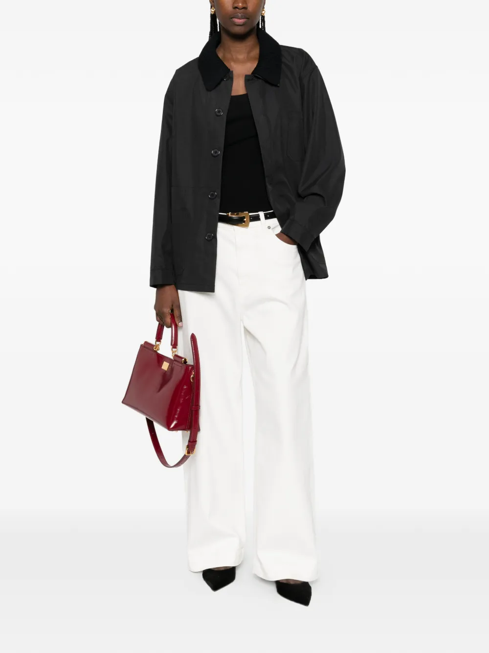  P.a.r.o.s.h. Knit-collar Belted Jacket - Black 