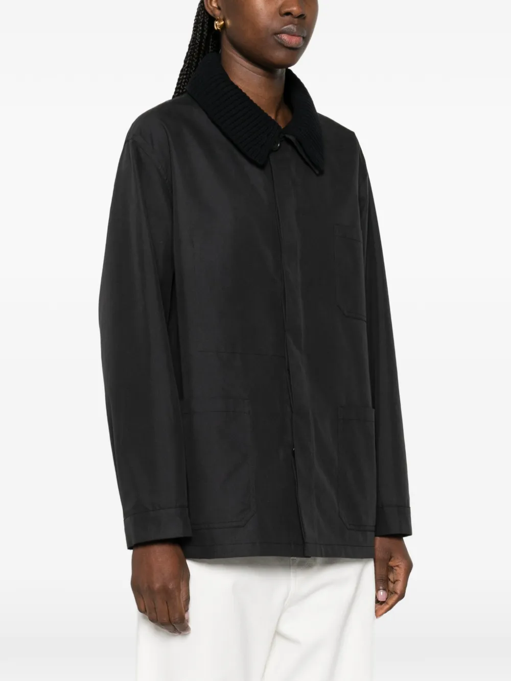  P.a.r.o.s.h. Knit-collar Belted Jacket - Black 