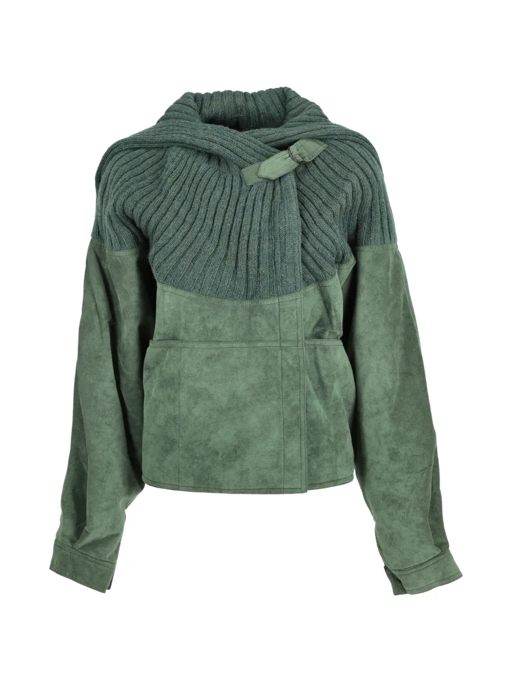 Mondrian panelled leather jacket - Grün