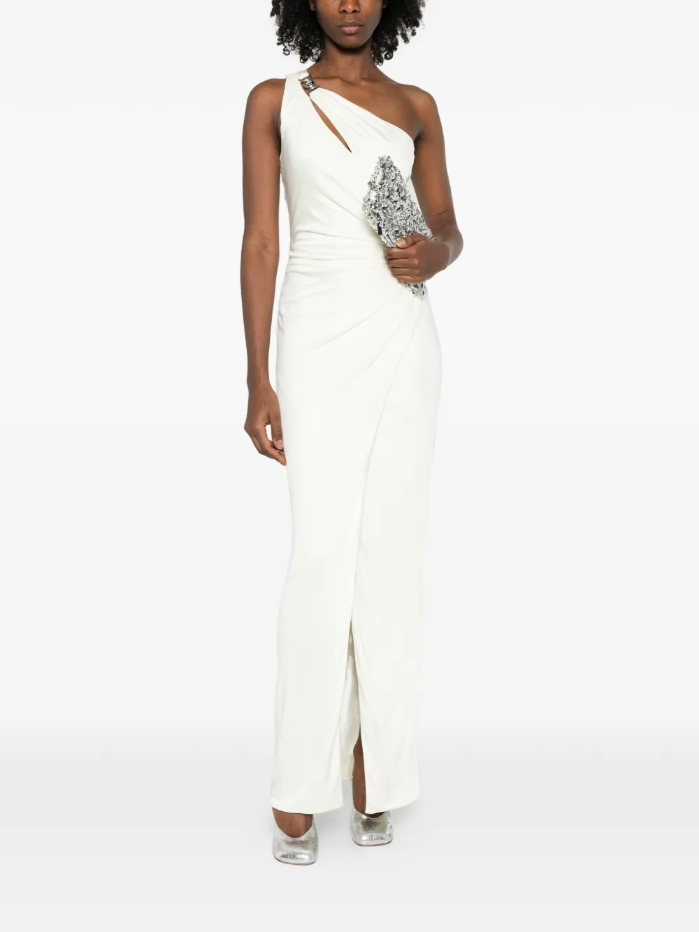 Versace embellishment one-shoulder maxi dress - Wit