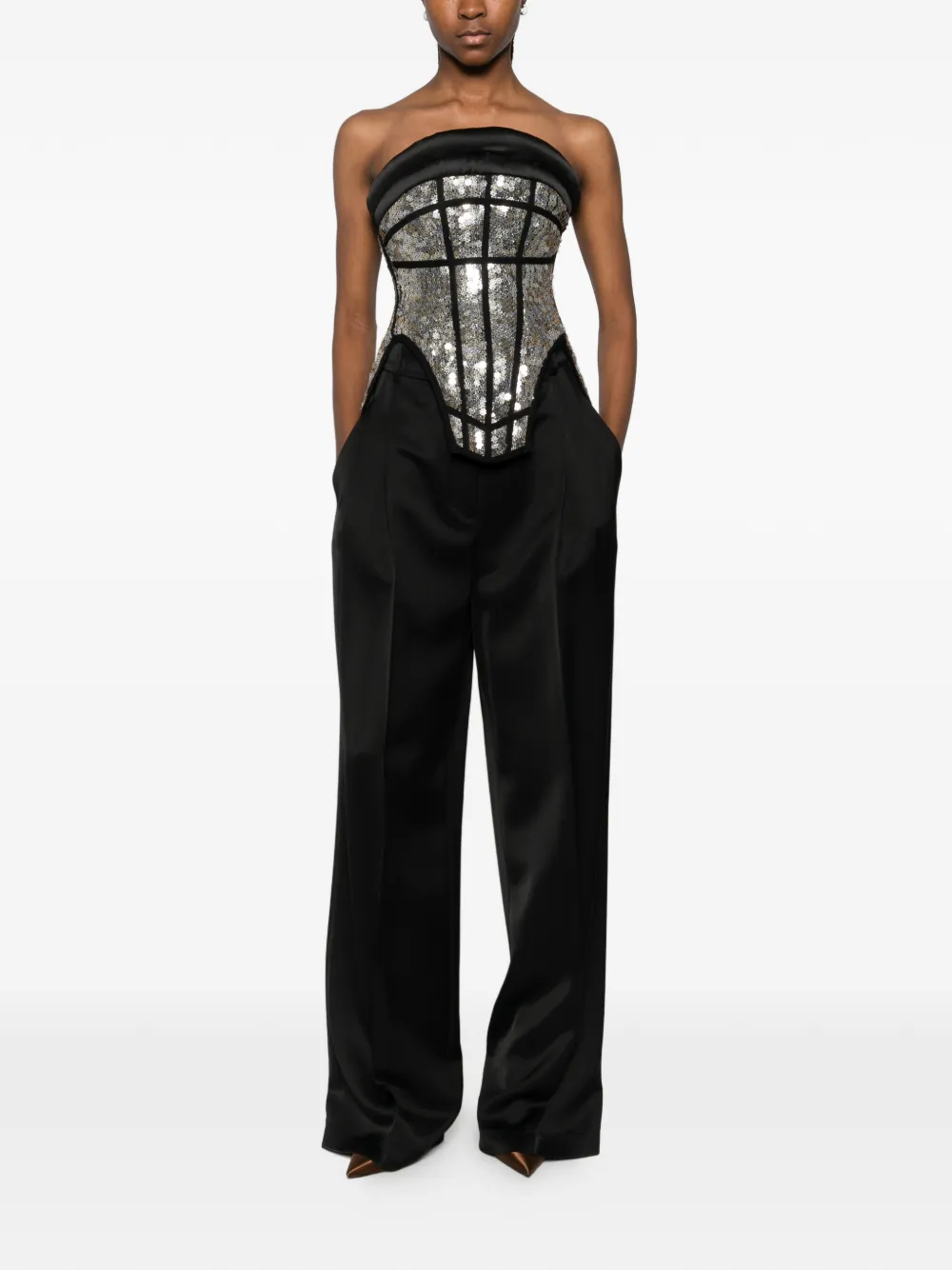  Mitiliane Couture Sequin-embellished Corset Top - Silver 