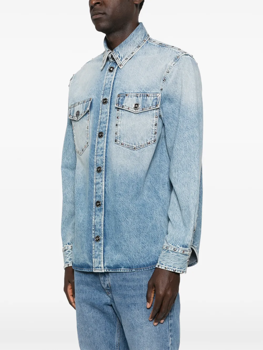  Versace Studded-pocket Shirt - Blue 