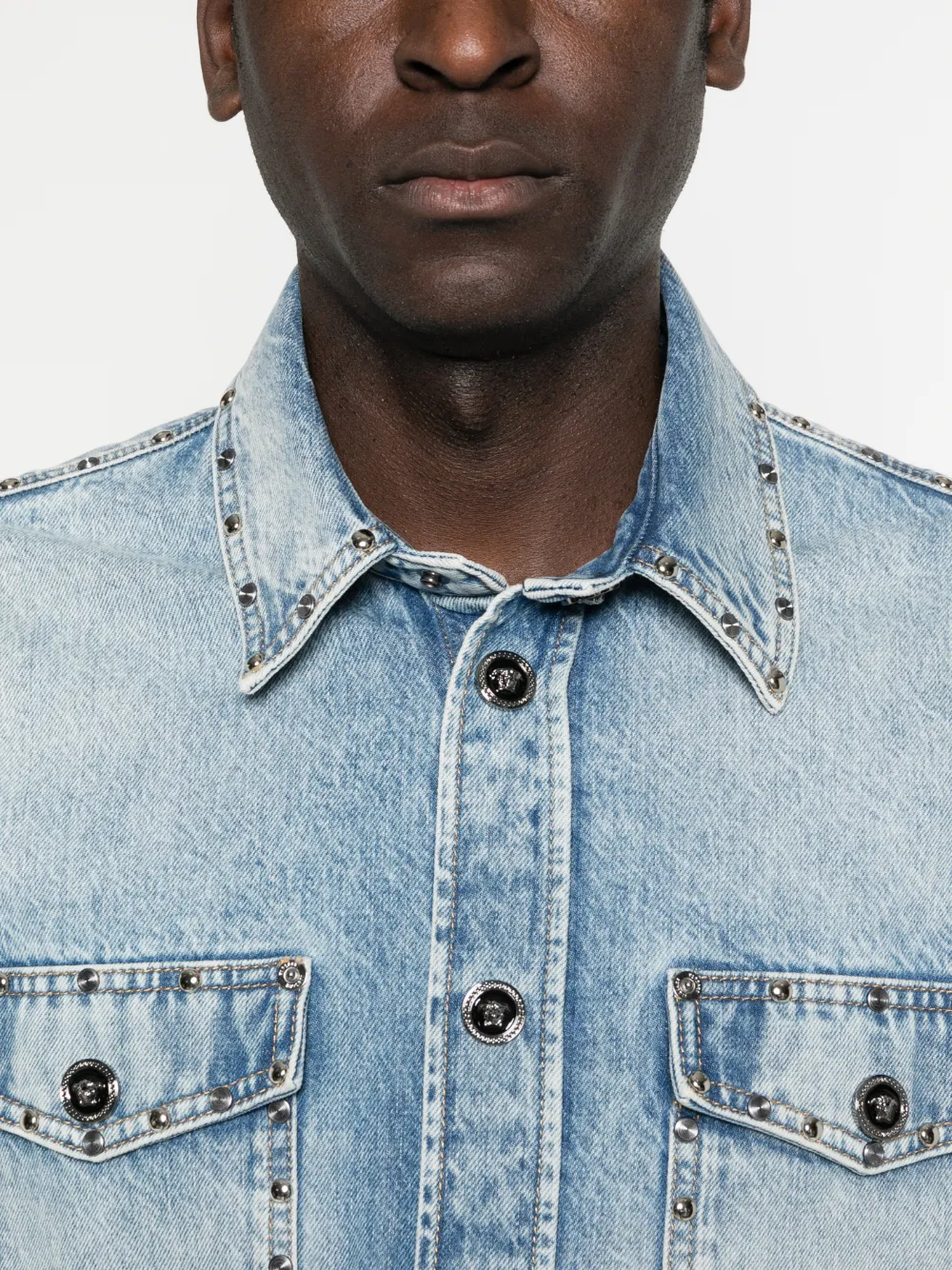 Versace Verfraaid denim shirtjack Blauw