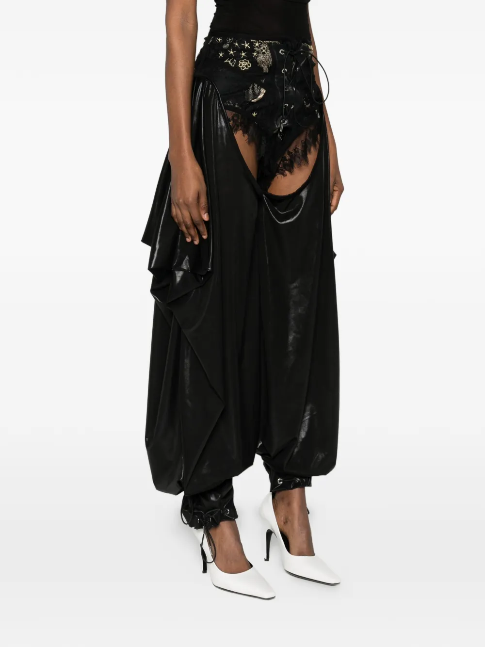 MITILIANE COUTURE Broek met verlaagd kruis en kant Zwart