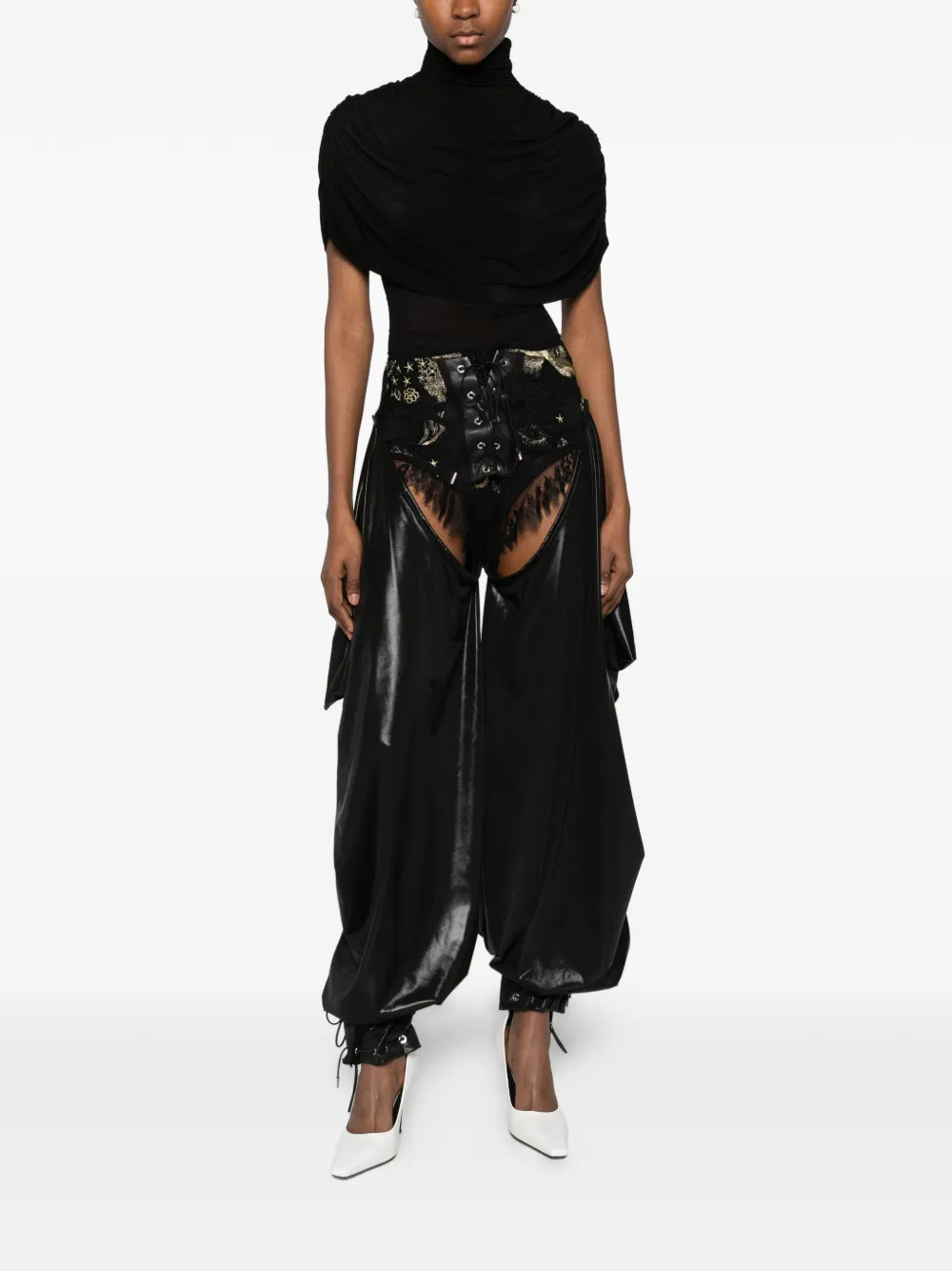 MITILIANE COUTURE Broek met verlaagd kruis en kant Zwart