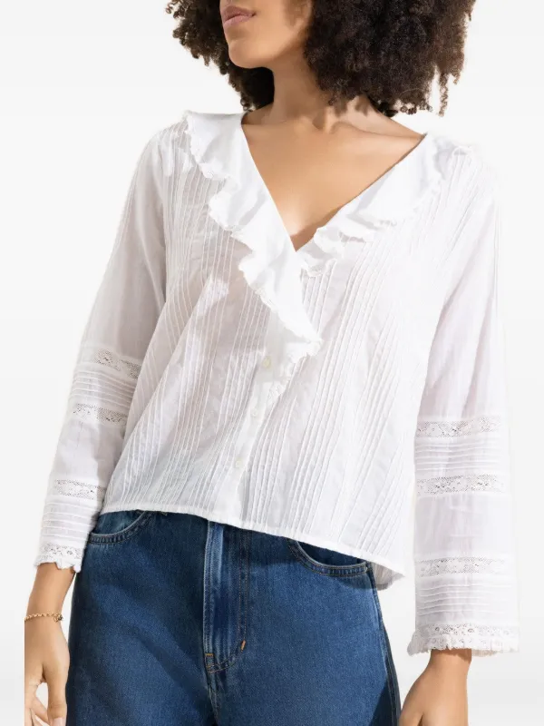 Dôen Huguette Ruffled Lace Shirt in White