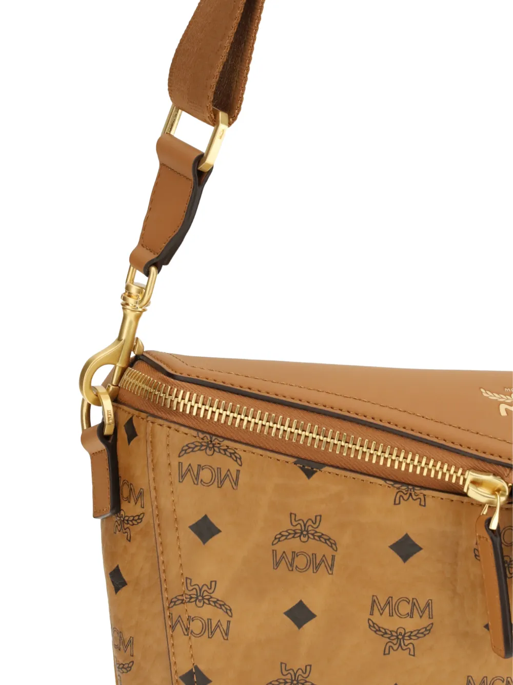 MCM Kleine Diamant 3D messengertas met logopatroon Bruin
