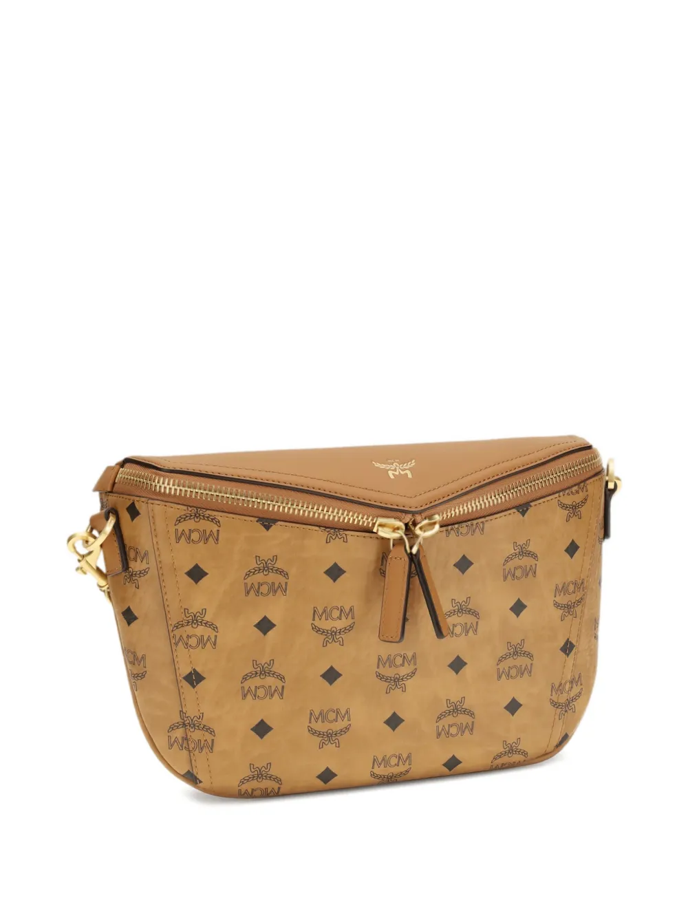 MCM Kleine Diamant 3D messengertas met logopatroon Bruin