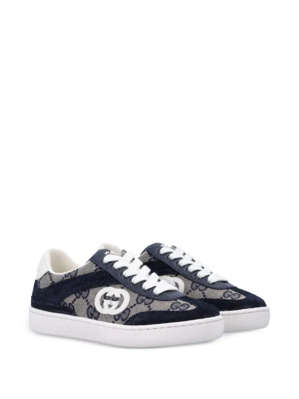 GUCCI グッチ　キッズ　スニーカー ネイビー イエロー　ベビー Gucci Kids G74 Logo Sneakers | Blue | FARFETCH