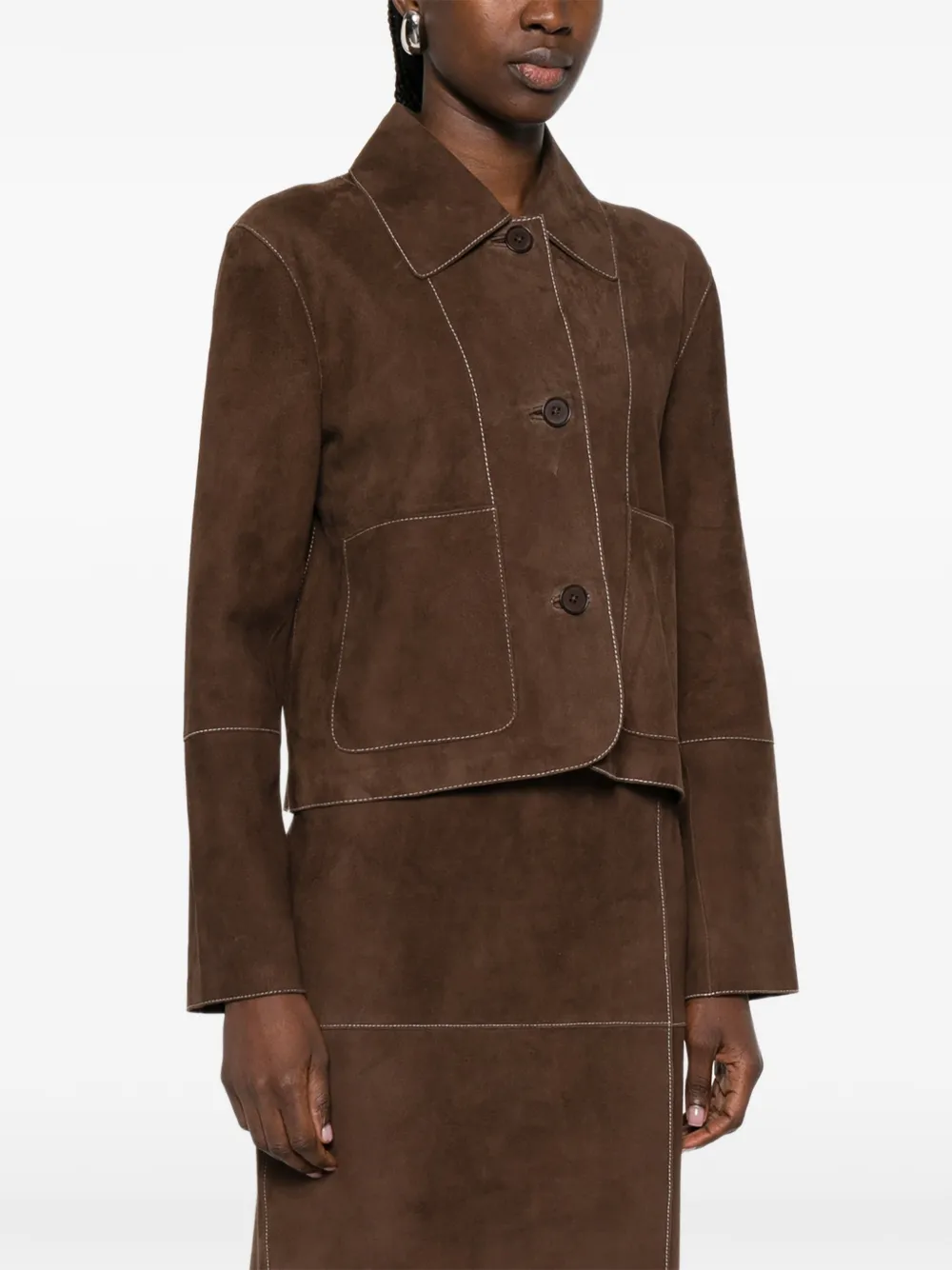  P.a.r.o.s.h. Minuetto Contrast-stitching Suede Jacket - Brown 
