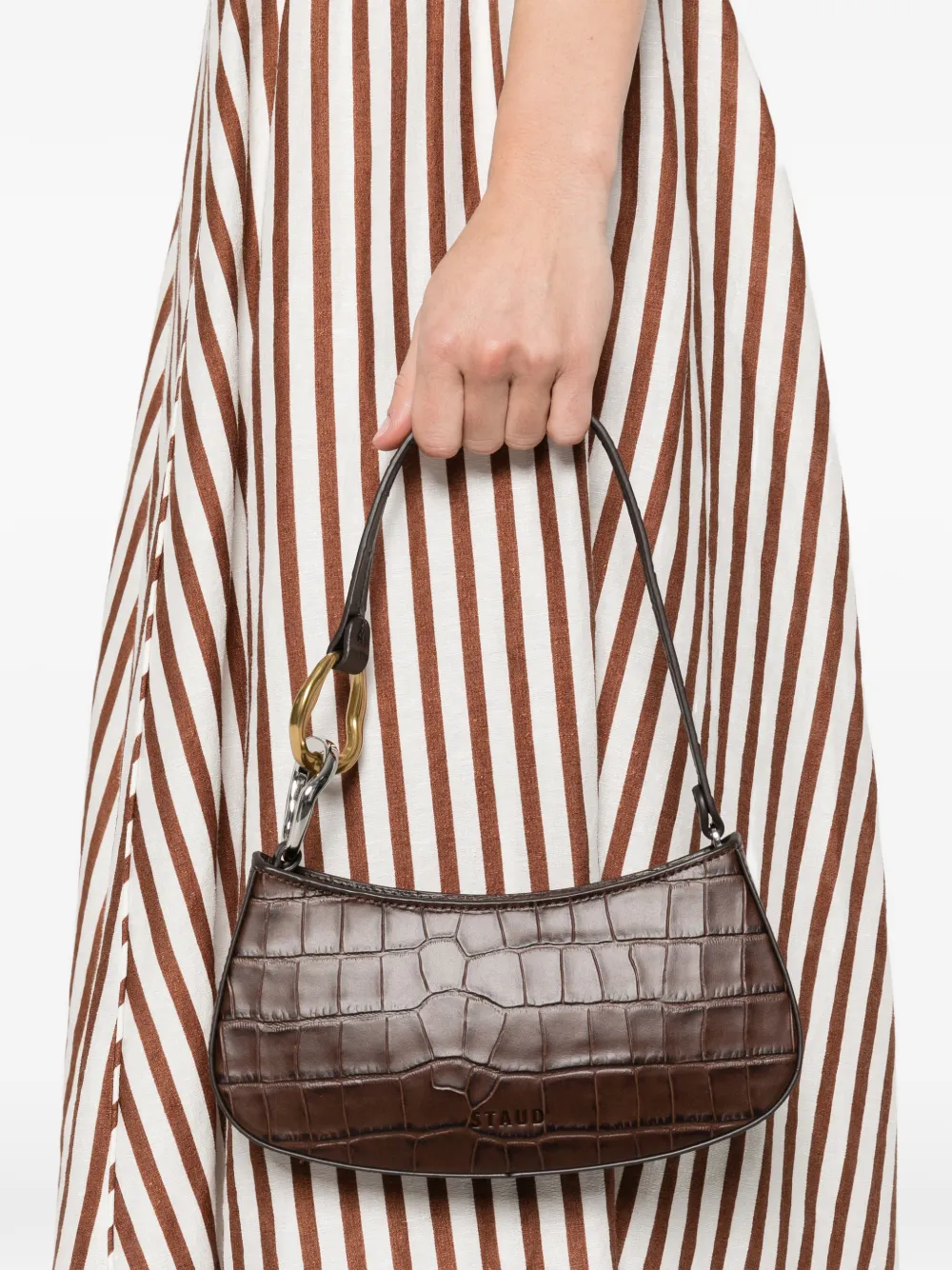 STAUD Ollie crocodile-effect shoulder bag - Bruin