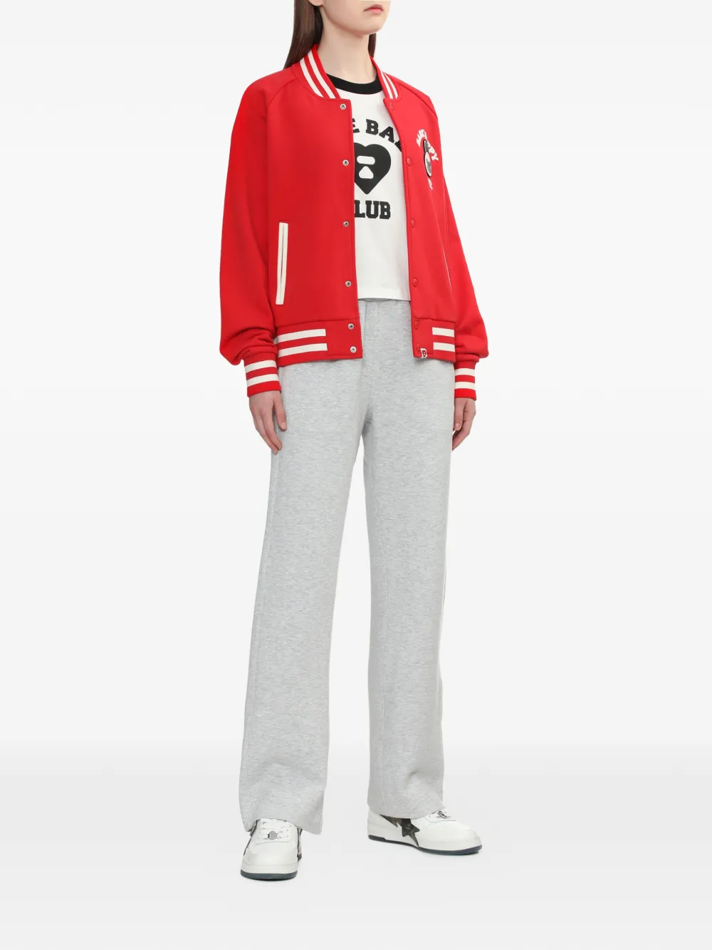  A Bathing Ape® Appe Appliqué Striped Knitted Jacket - Red 