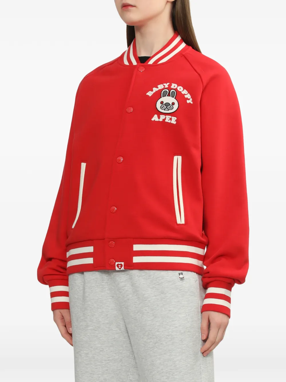  A Bathing Ape® Appe Appliqué Striped Knitted Jacket - Red 