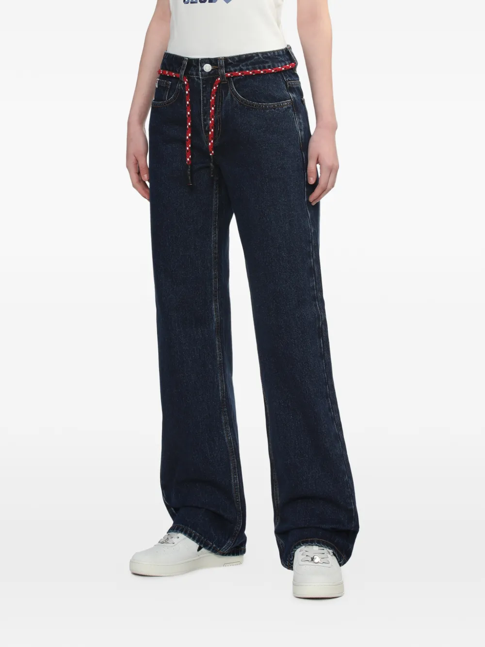 Rope-belt denim trousers