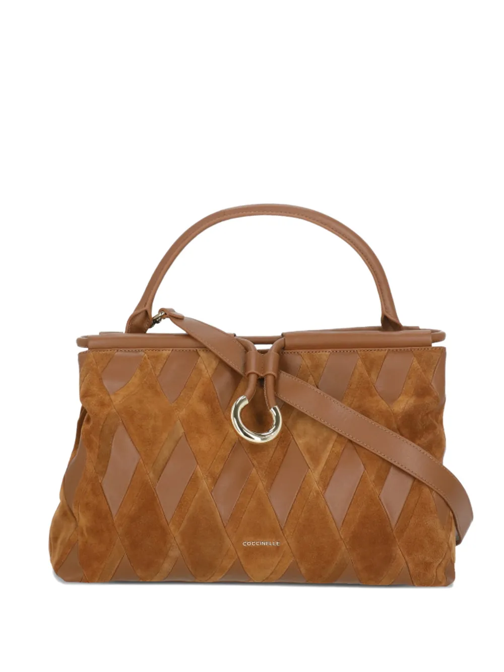 Coccinelle Lisbet diamond-patterned ring-detail tote bag - Marrone