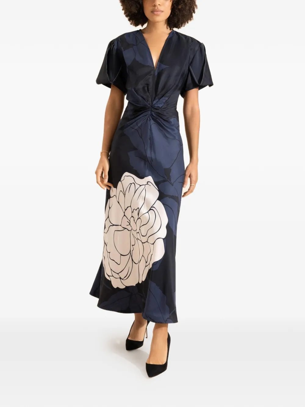 Victoria Beckham gathered V-neck midi dress - Blu
