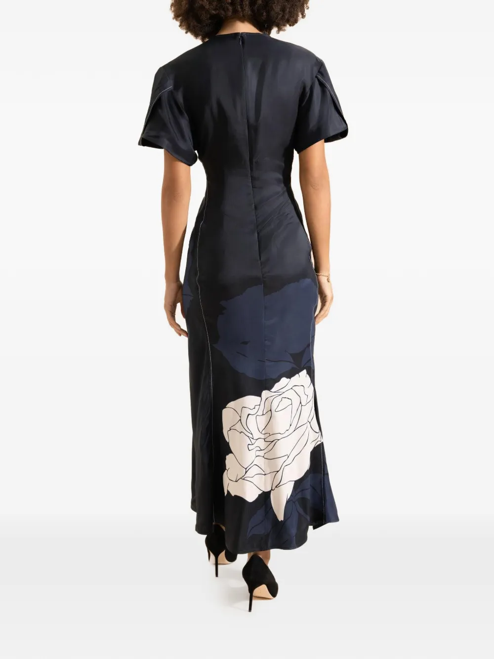 Victoria Beckham gathered V-neck midi dress - Blauw
