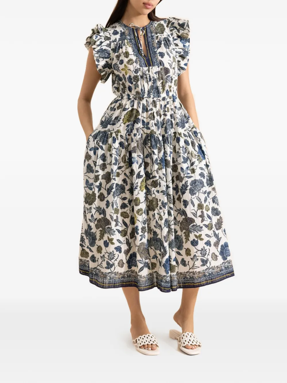 Ulla Johnson Kairi flutter sleeve midi dress - Bianco