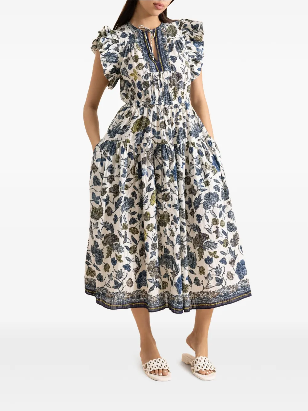 Ulla Johnson Kairi flutter sleeve midi dress - Bianco