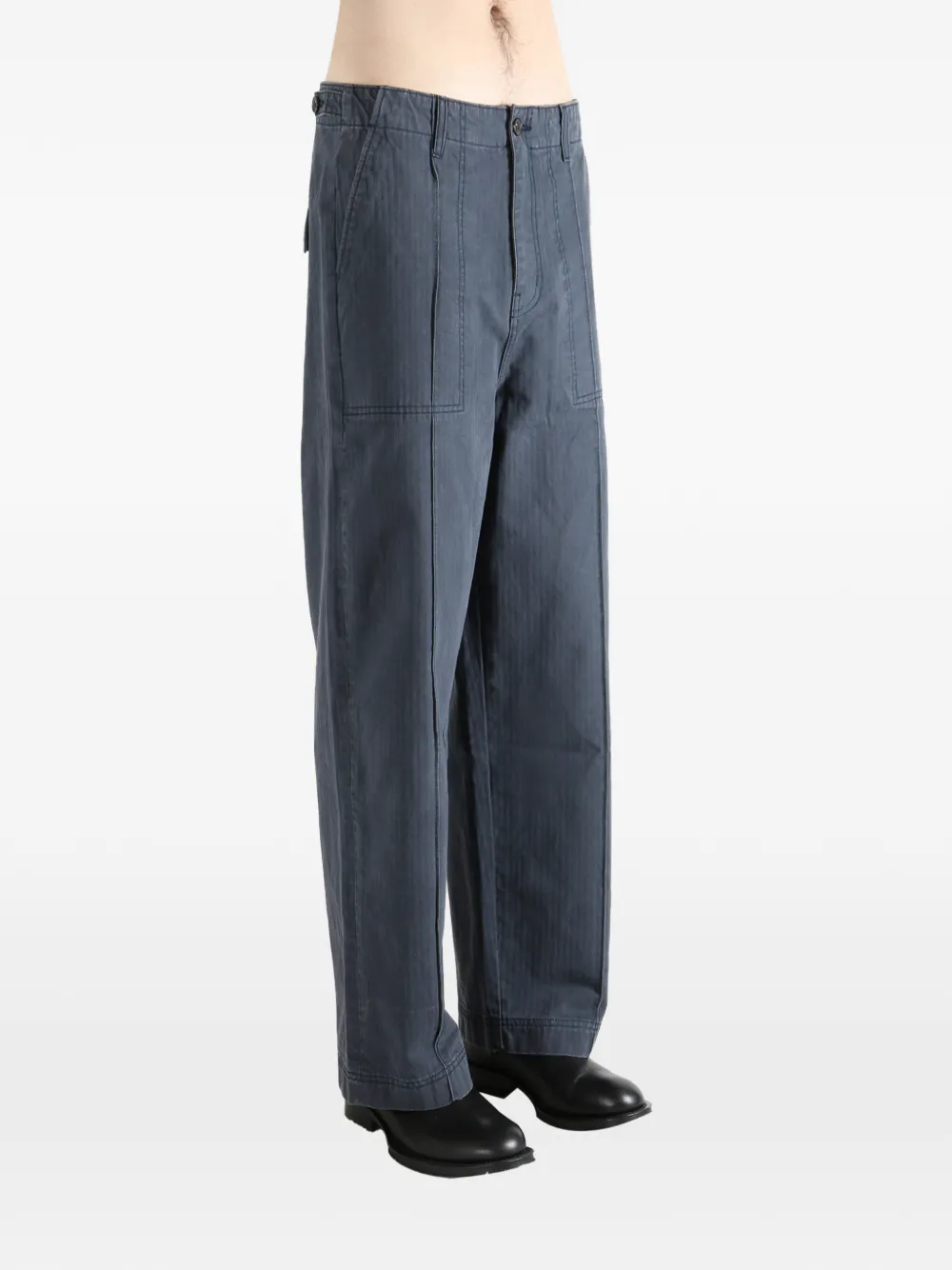 The Elder Statesman Broek met visgraatpatroon en opgestikte zak Grijs