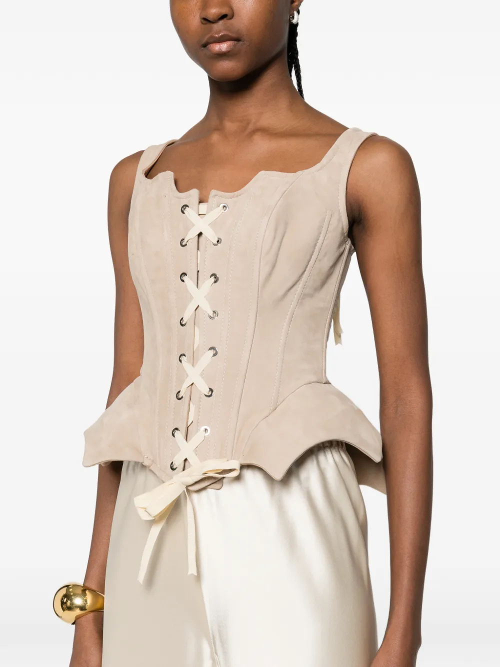 MITILIANE COUTURE Suède korset top met veters Beige