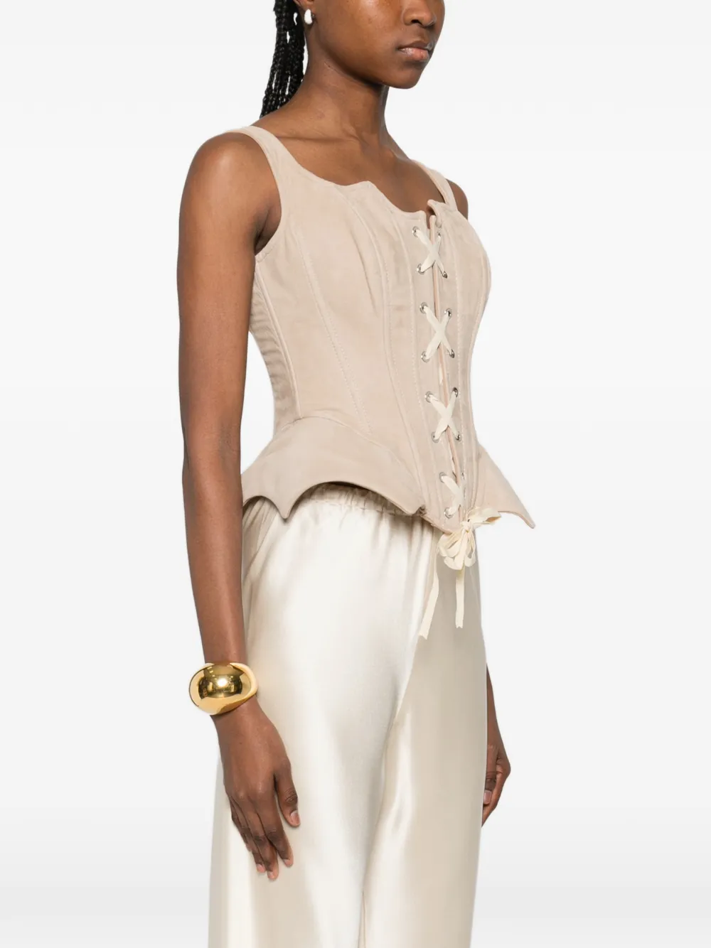  Mitiliane Couture Lace-up Suede Corset Top - Neutrals 