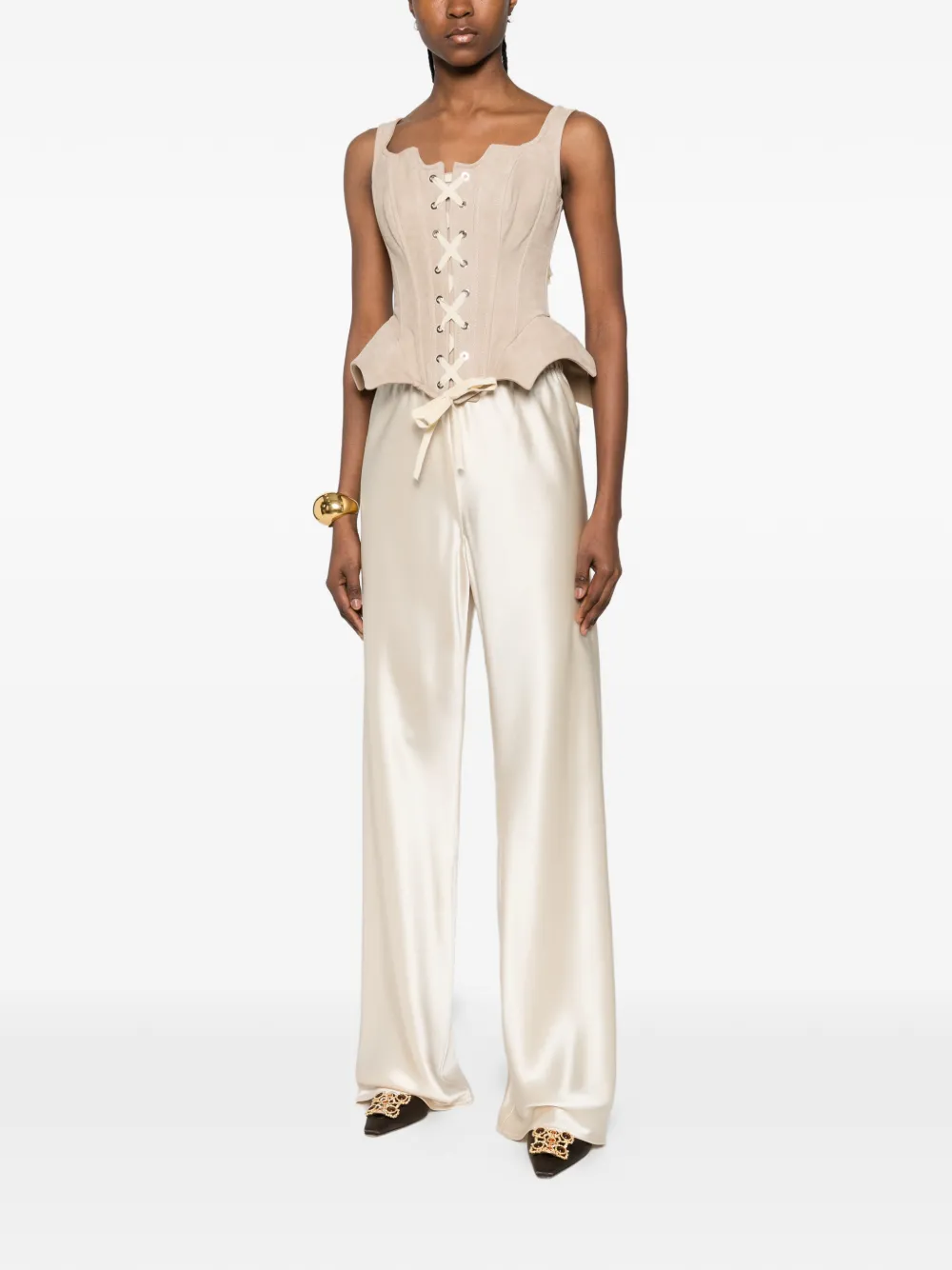  Mitiliane Couture Lace-up Suede Corset Top - Neutrals 