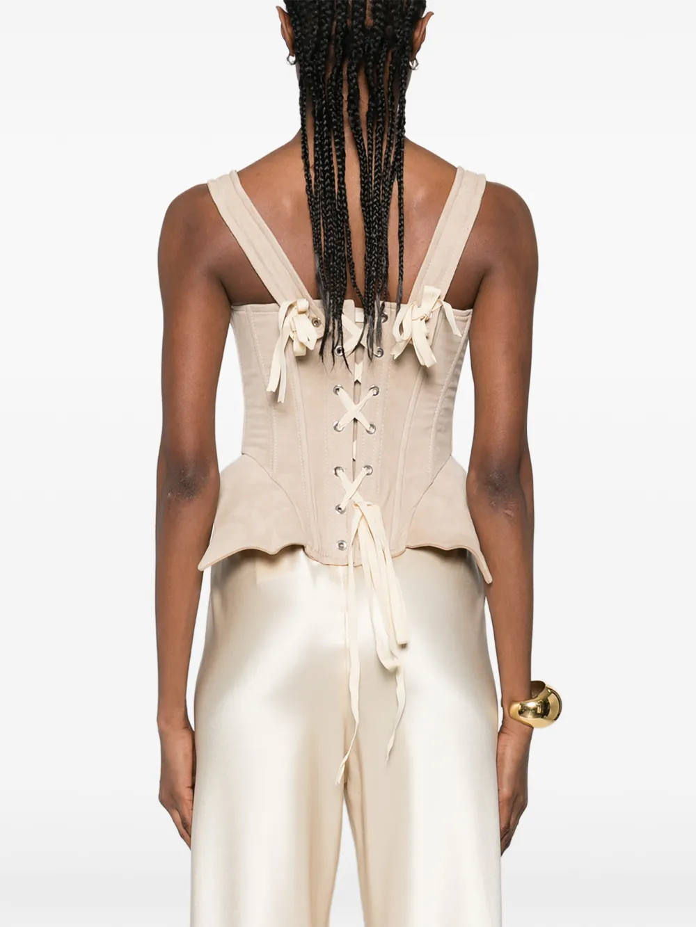 MITILIANE COUTURE Suède korset top met veters Beige