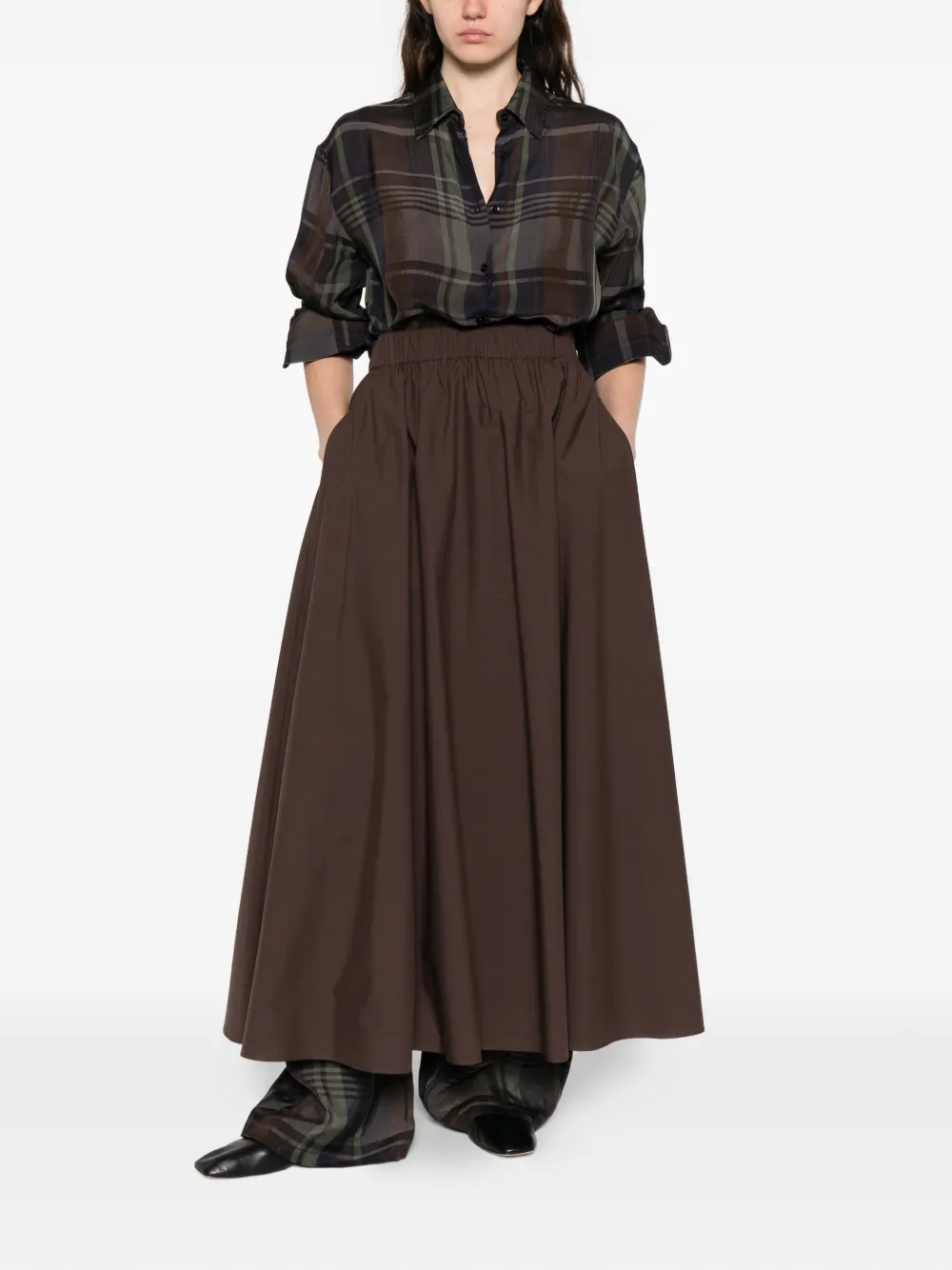  P.a.r.o.s.h. Elasticated A-line Midi Skirt - Brown 