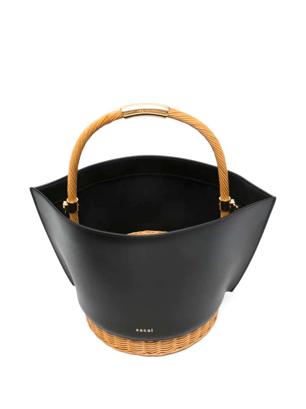 sacai Woven Handle Bucket Bag in Black, view 5