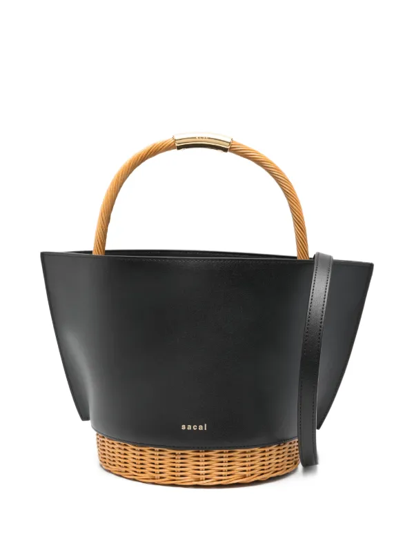 Sacai Woven Handle Bucket Bag in Black