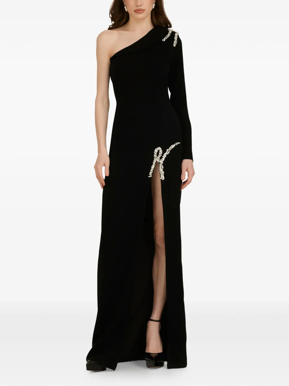 ARAFTU one-shoulder embellished side-slit gown - Nero