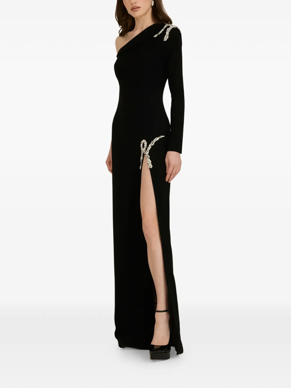 ARAFTU one-shoulder embellished side-slit gown - Zwart