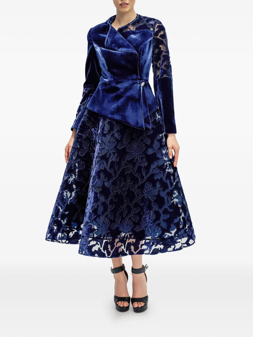 ARAFTU velvet-blazer lace-skirt suit - Blu