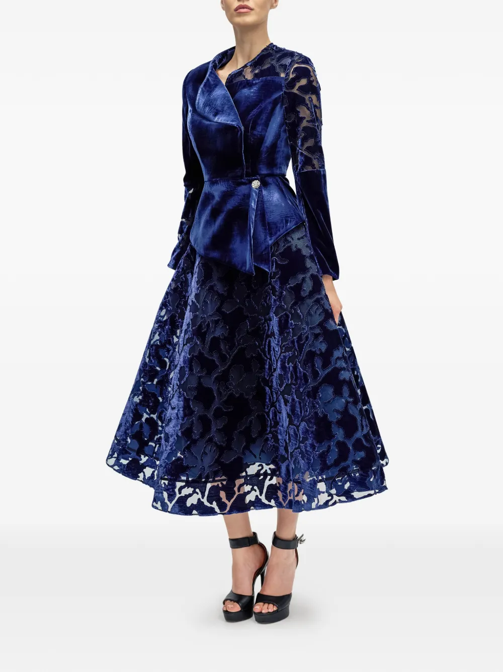  Araftu Velvet-blazer Lace-skirt Suit - Blue 