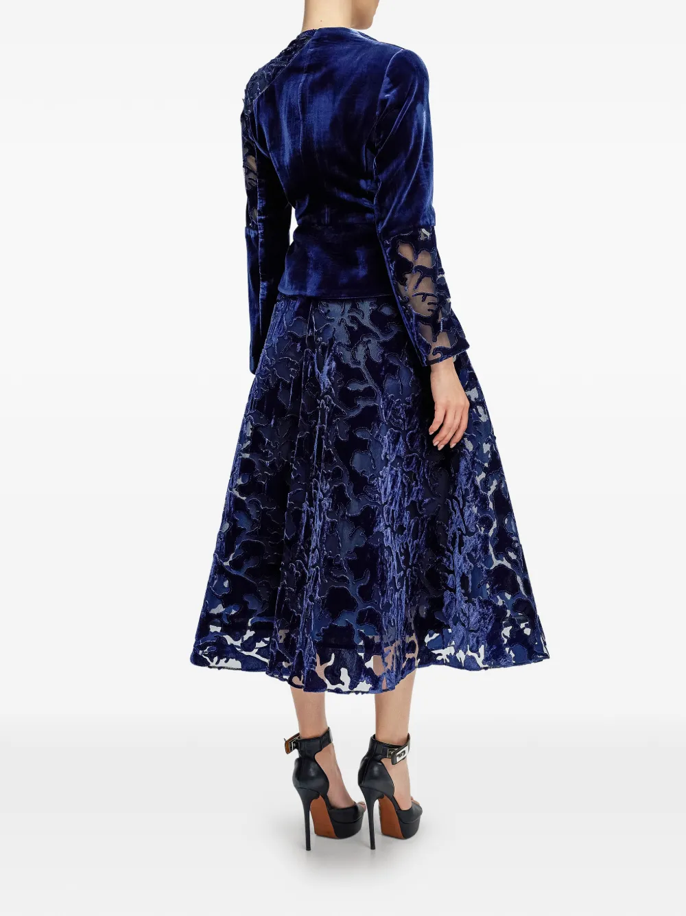  Araftu Velvet-blazer Lace-skirt Suit - Blue 