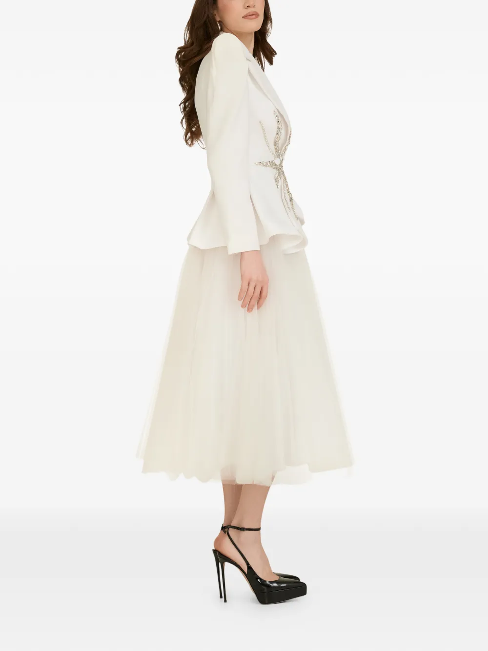  Araftu Embellished Peplum Suit - White 