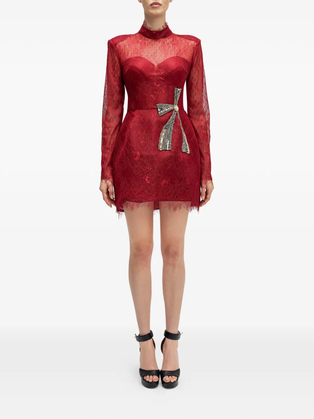 ARAFTU lace bow-detail mini dress - Rosso