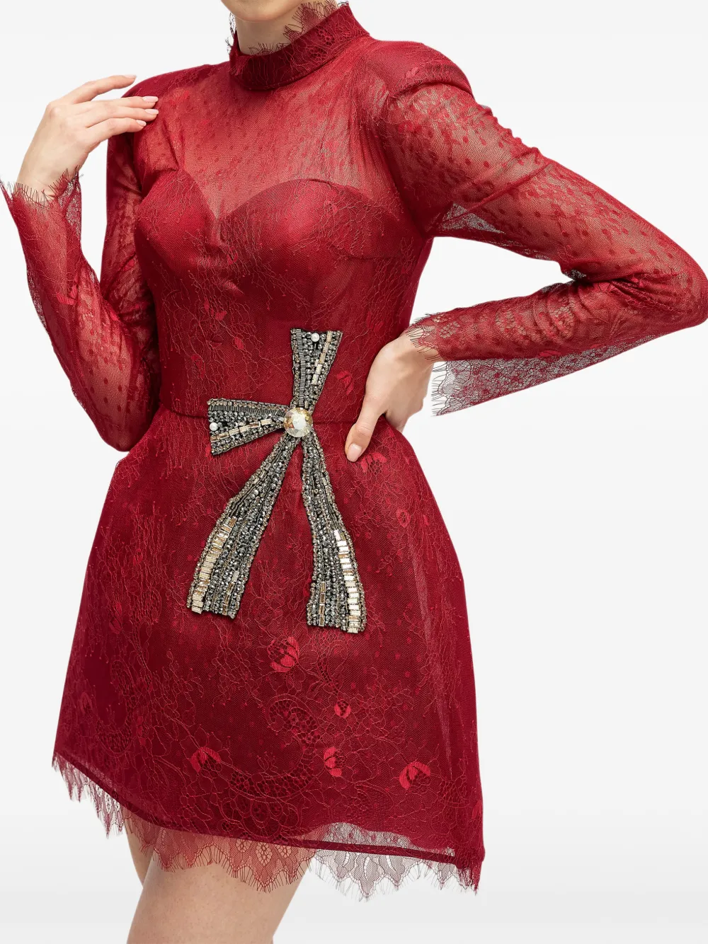 ARAFTU Mini-jurk met strikdetail van kant Rood