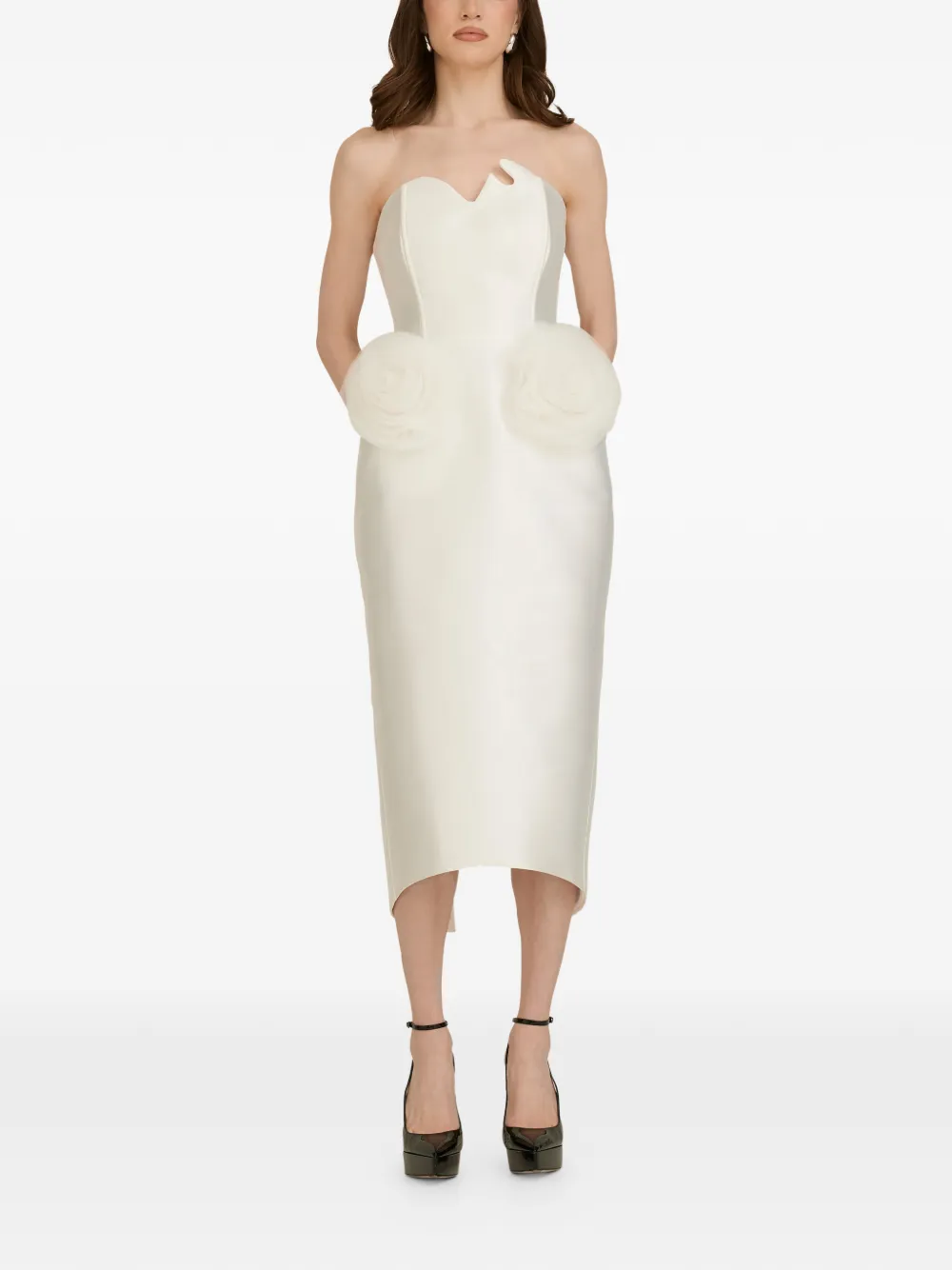 ARAFTU strapless floral-appliqué midi dress - Bianco