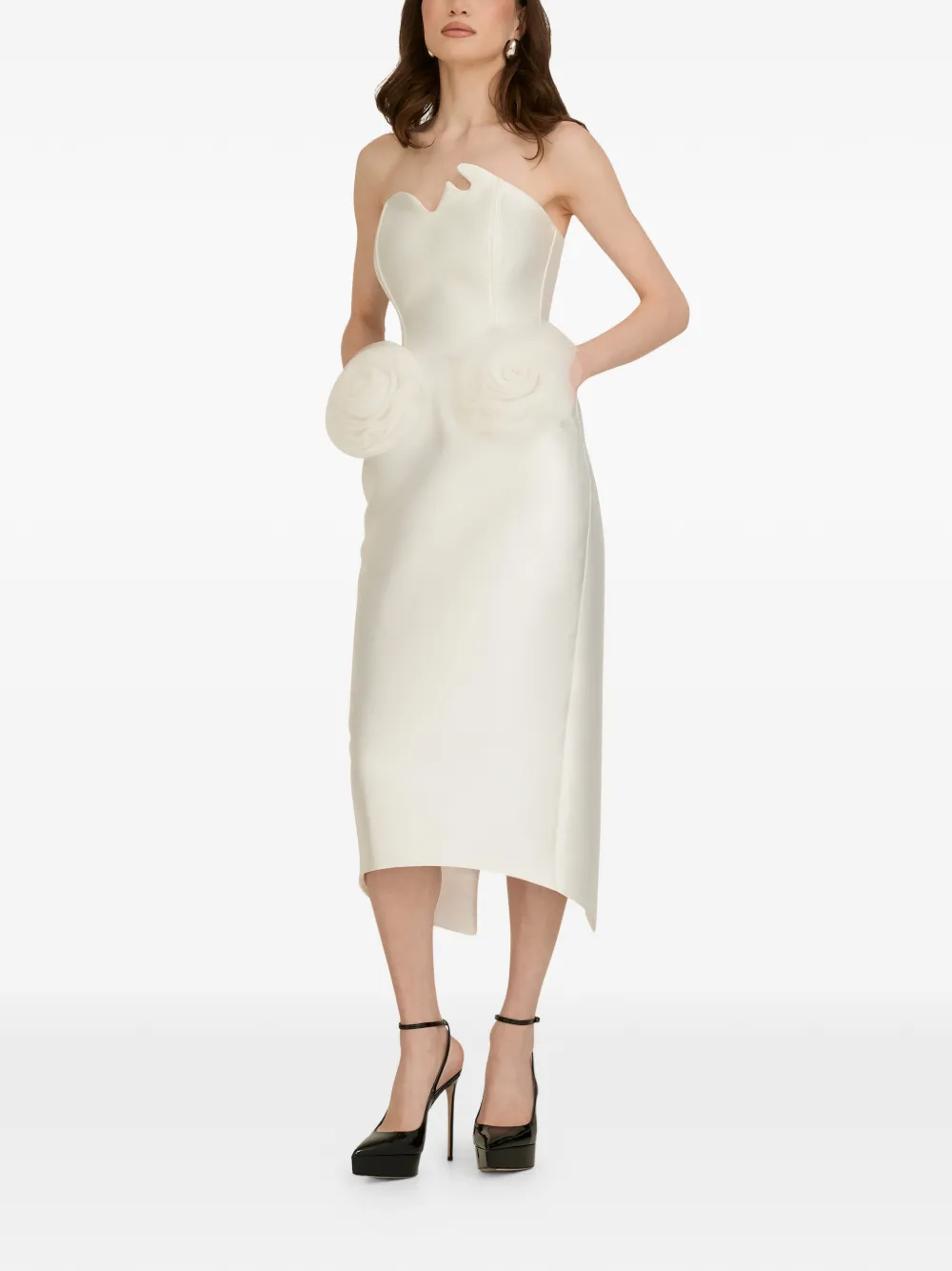 ARAFTU strapless floral-appliqu&eacute; midi dress - Wit