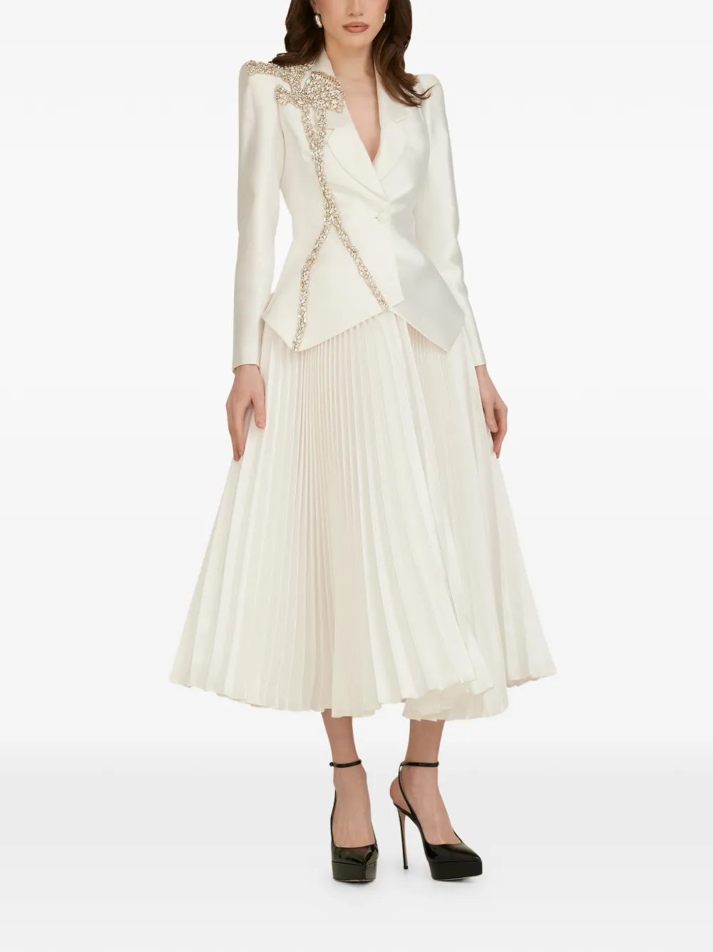 ARAFTU embellished pleated-skirt suit - Bianco