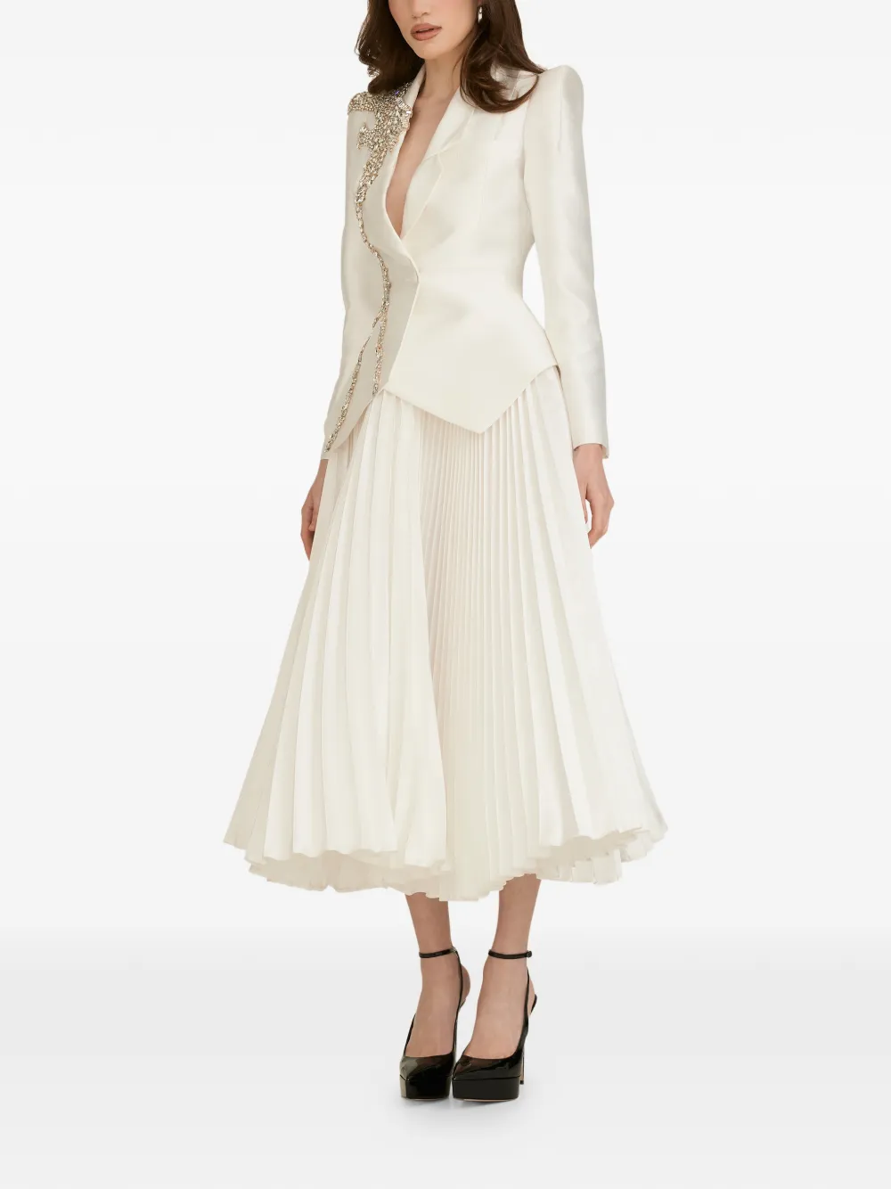  Araftu Embellished Pleated-skirt Suit - White 